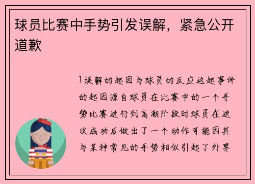 球员比赛中手势引发误解，紧急公开道歉